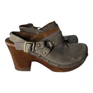 Korks Deba Clog Kork-Ease Silver Leather Slingbavk Buckle Clog Mule size 39/8
